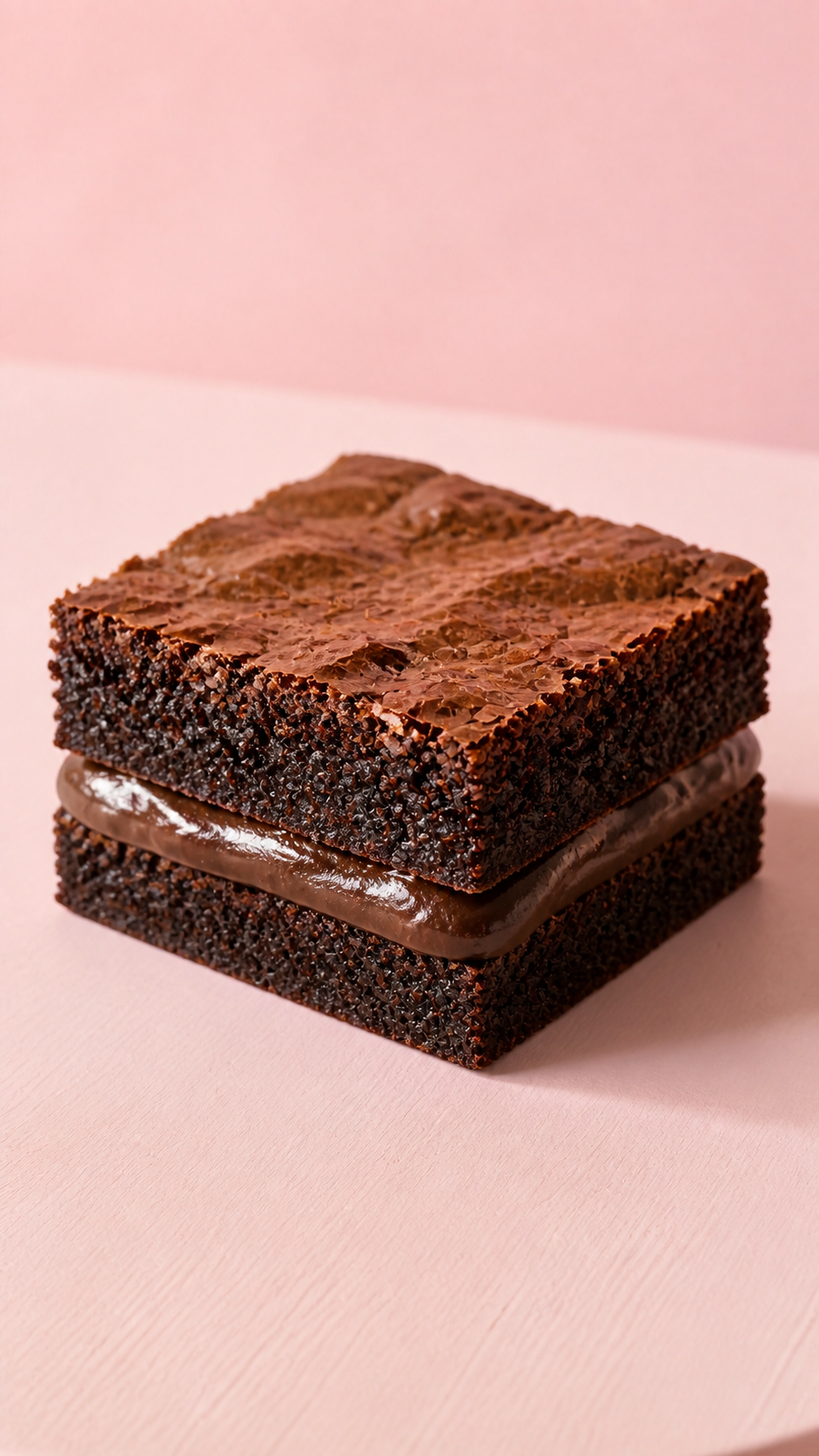 Brownie recheado com duas bases quadradas e brigadeiro cremoso